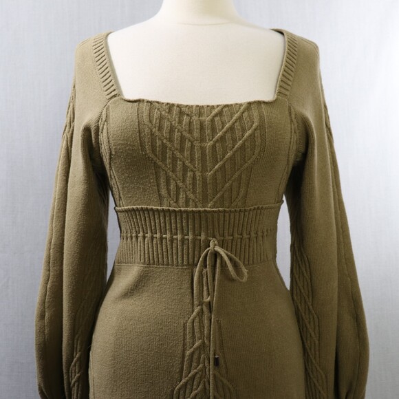 Free People Emmaline Sweater Dress Womens M Green Cutout Back Balloon Sleeve - Picture 5 of 16